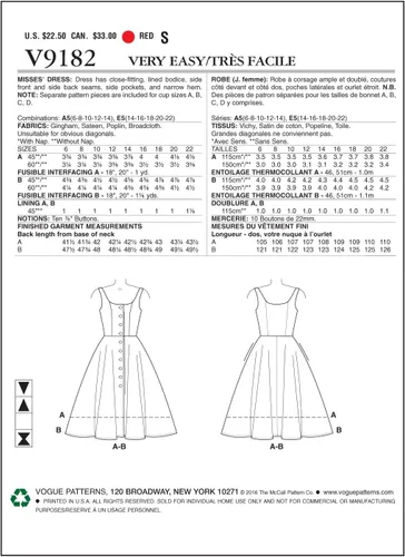 Vista 2 de Vogue Patterns Misses' - Vestidos con falda acampanada y botones, 6-8-10-12-14, rojo