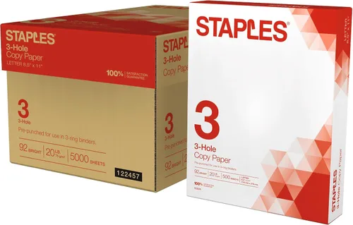 Vista 3 de Staples Papel de copia perforado reciclado de 3 agujeros, 20 libras, blanco