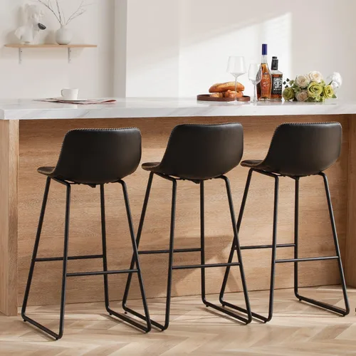 Vista 19 de HeuGah Juego de 2 taburetes de bar de piel sintética, sillas de comedor con patas de metal y respaldo suave, fáciles de montar