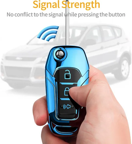 Vista 5 de para Ford Funda para Llavero con Llavero de Protección Completa Suave Funda para Llavero Compatible con Ford F150 F250 F350 F450 F550 Explorer Azul