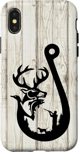 Vista 5 de iPhone 16 blanco rústico vintage pesca y caza pato ciervo gancho caso
