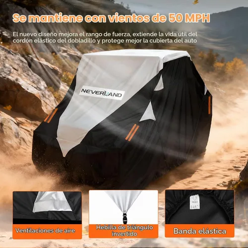 Vista 4 de Neverland Cubierta UTV impermeable 300D resistente 2-3 plazas/4-6 plazas 4 puertas lado a lado, protección para todo tipo de clima, compatible
