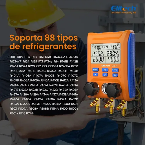 Vista 6 de Elitech LMG-10 Colector HVAC de 2 vías con abrazaderas de temperatura con cable Fiabilidad cableada, lectura instantánea de doble temperatura