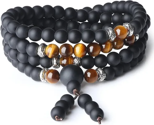 Vista 7 de AMORWING Collar de pulsera de oración con 108 cuentas de ónix mate
