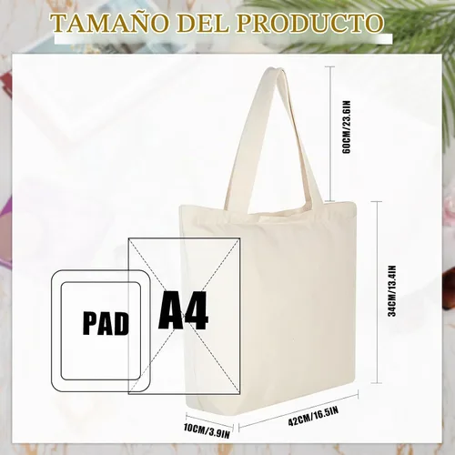 Vista 4 de Epakh Paquete de 4 bolsas de lona, 16.5 x 3.9 x 13.4 pulgadas, beige 16.5 X 3.9 X 13.4 Inch, Blank Canvas Cotton Bags Bulk with Zipper, Large