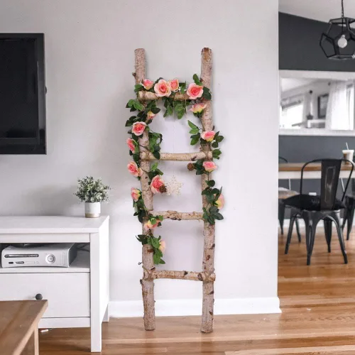 Vista 3 de Guirnalda de vid de rosas falsas de 16 pies, plantas artificiales para colgar, hiedra rosa, hogar, hotel, oficina, boda, fiesta, decoración