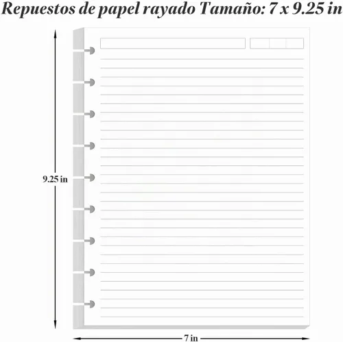 Vista 3 de Papel de relleno rayado para planificadores de 9 discos, insertos preperforados de tamaño clásico para Happy Planners, papel de hojas sueltas de 100