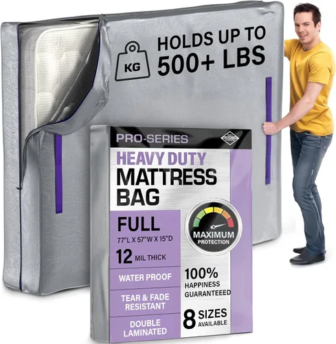Vista 12 de Protector de colchón Full XL para mudanza y almacenamiento, resistente 10 mil de grosor, impermeable, para mudanzas, cremallera y 8 asas