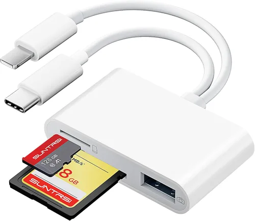 Vista 11 de Lector de tarjetas SD USB C para iPhone 15/teléfono Android/iPad/Mac/computadora portátil, lector de tarjetas micro SD de tres ranuras para tarjetas