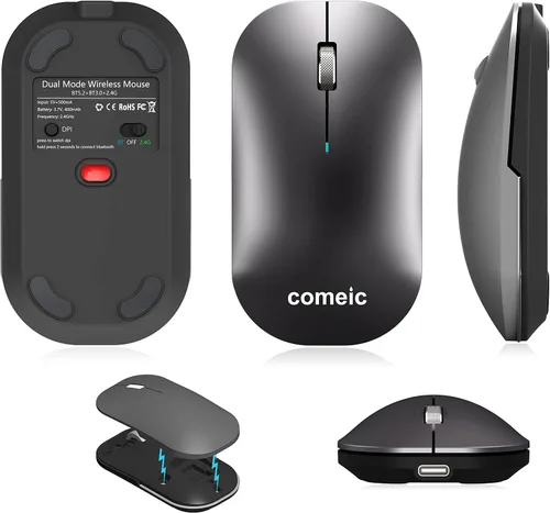 Vista 7 de Ratón inalámbrico Bluetooth para MacBook/Windows/Android Tablet/iPad/Mac/Laptop/PC/Computadora, modo dual recargable (BT5.2 y 3.0 y 2.4G USB) Ratón