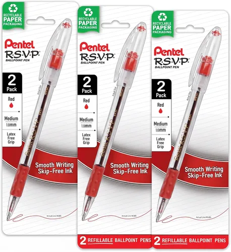 Vista 4 de Pentel RSVP - Bolígrafo (0.039 pulgadas), línea media, tinta negra, paquete de 2 (BK91BP2A)