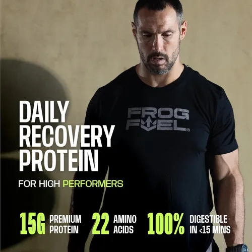 Vista 2 de Frog Fuel Power Regular Protein Shot, 15g de proteína de colágeno nano-hidrolizado alimentado con pasto, después del entrenamiento, sin gluten, sin