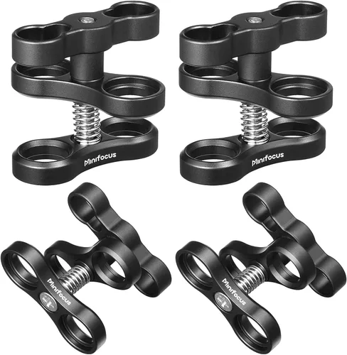 Vista 10 de MINIFOCUS Soporte de abrazadera de bola de aluminio de 1 pulgada, brazo de doble enchufe, soporte de adaptador de clip de resorte de 360°