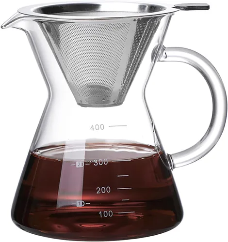 Vista 8 de Gotero de café de vidrio/filtro, cono de café de vidrio con soporte de bambú, accesorios de embudo para cafetera de goteo para el hogar u oficina