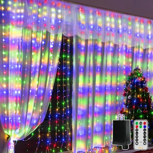 Vista 11 de Ollny Luces de Cortina 300LED 9.8ftx9.8ft, Conectables IP67 Impermeables para Exteriores con Control Remoto, Luces de Hadas Enchufables Sin Enredos