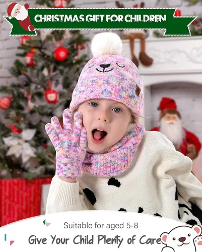 Vista 6 de Conjunto de gorro de invierno para niños y niñas de 0, 6, 12 meses, 1, 2, 3, 4-8 años
