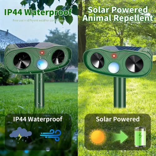 Vista 3 de 2025 Repelente ultrasónico de animales para exteriores, repelente de ciervos para exteriores, paquete de 2 repelentes solares de animales, detección