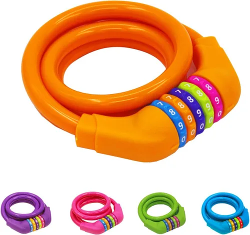 Vista 7 de Cable de bloqueo de bicicleta, bloqueo de cable reiniciable de 4 pies, bloqueo de bicicleta con combinación de 5 dígitos autoenrollable, perfecto