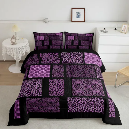 Vista 23 de Juego de ropa de cama individual de piel de cebra, guepardo y leopardo, para niños y adultos, juego de edredón de piel de animales salvajes