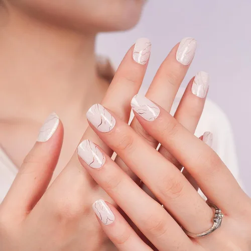 Vista 35 de DANNI & TONI Tiras de uñas de gel semicuradas, color rosa champán, ojos de gato, 28 calcomanías de regalo para mujer Aqua Ripple