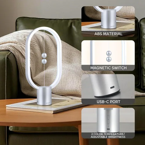 Vista 4 de Heng - Luz de equilibrio, lámpara de mesa LED alimentada por USB, creativa, luz nocturna con interruptor magnético, lámpara de mesa regulable