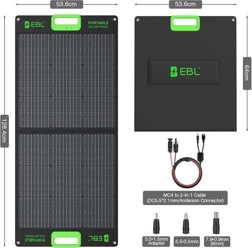 Vista 9 de El panel solar portátil de EBL 100W para la central eléctrica, prenda impermeable IP65 plegable Negro