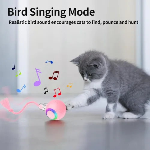 Vista 3 de Juguete interactivo rosa para gatos, juguetes para gatos adultos en movimiento automático para gatos adultos aburridos de interior, rodamiento