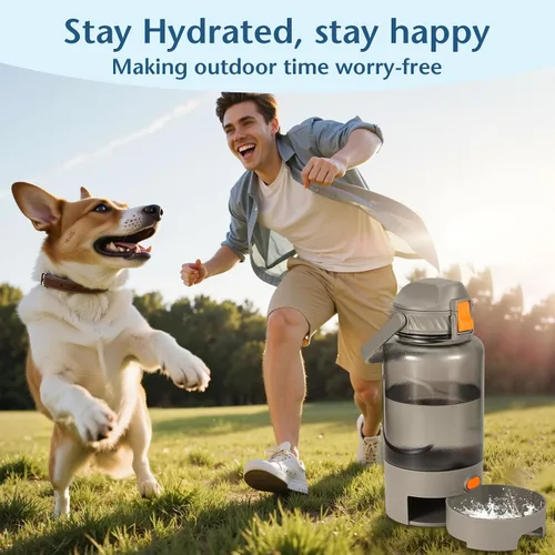 Vista 7 de Botella de agua para perros al aire libre, 50 onzas, a prueba de fugas, dispensador de agua portátil para mascotas con asa para viajes, senderismo