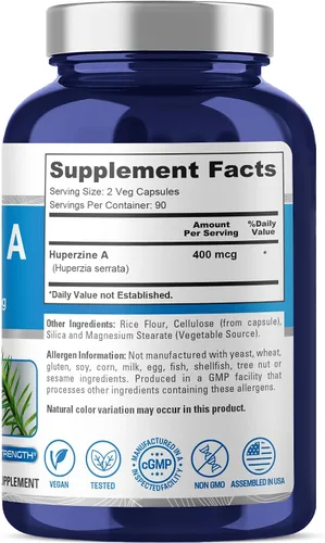 Vista 2 de NusaPure Huperzine A 400mcg 180 cápsulas vegetales (vegetariano, sin OMG y sin gluten)