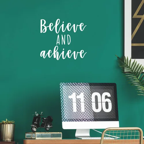 Vista 2 de Vinilo decorativo para pared – Believe and Achieve – 19.5 x 22.0 in – Moderno adhesivo con cita motivacional para dormitorio adolescente, habitación