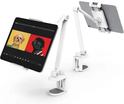 Vista 7 de Soporte de escritorio para iPad, abrazadera ajustable para tableta, rotación de 360 grados, soporte de brazo de aluminio resistente para iPad Negro
