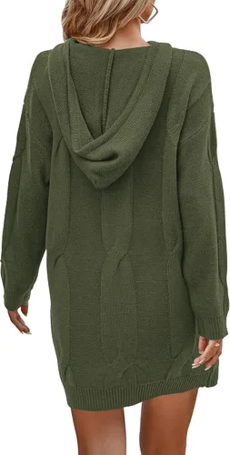 Vista 2 de KIRUNDO Suéter de punto trenzado de gran tamaño con capucha para mujer, para otoño e invierno 2023, suéter grueso de manga larga