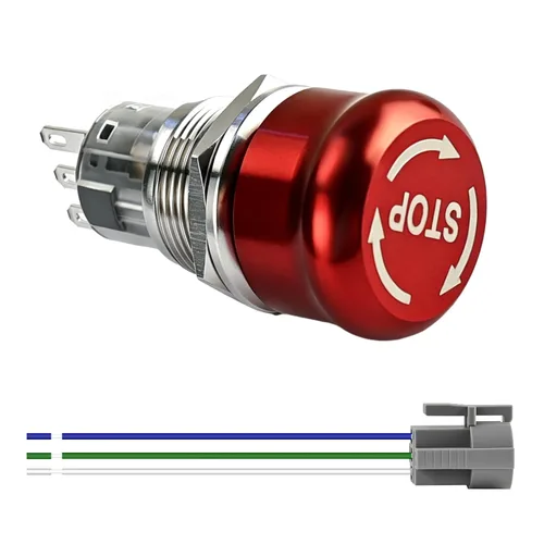 Vista 10 de Interruptor de botón de parada de emergencia de metal de 0.866 pulgadas, orificio de montaje de 12 V-250 V, orificio de montaje A de acero