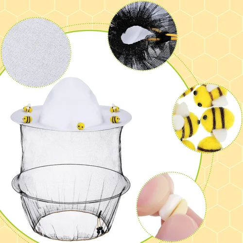 Vista 6 de Unittype Juego de 22 piezas de disfraz de apicultor de Halloween que incluye 2 sombreros de guarda de abejas y velo, 10 abejas de fieltro de lana