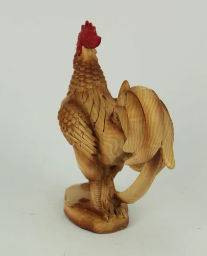 Vista 3 de Everspring Estatua de gallo de pie con aspecto de bambú de talla de madera sintética