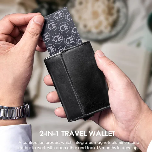 Vista 2 de Gemonklee Cartera emergente, tarjetero magnéticamente desmontable, cartera pequeña para hombre, cartera RFID con clip para dinero, cartera