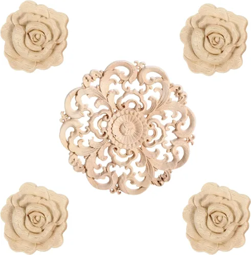 Vista 11 de 5 piezas de apliques de madera onlays decorativos para muebles, incrustaciones talladas en madera para puerta de cama, armario, muebles, decoración 1
