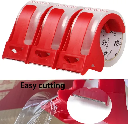 Vista 3 de 3 rollos de cinta de embalaje transparente con 3 dispensadores, cinta de embalaje resistente diseñada para cajas de mudanza, envío, oficina, 2 mil 2