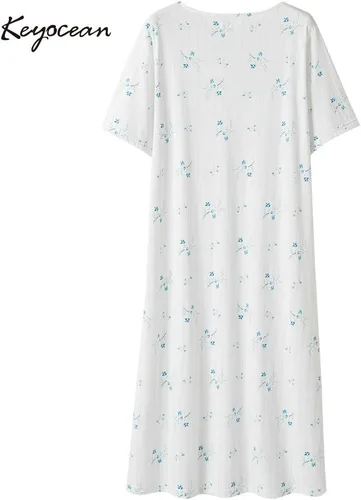 Vista 2 de Keyocean - Camisón de algodón para mujer, suave, cómodo, ligero, manga corta, vestido de casa, ropa de dormir, ropa de sala para verano.