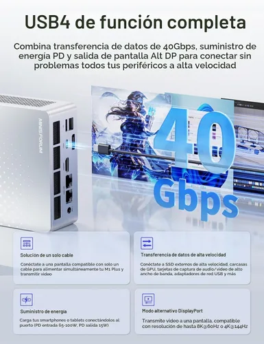 Vista 6 de MINISFORUM Mini PC M1 Plus Intel Core i5-12600H (12C/16T, hasta 4.5GHz), computadora de escritorio SSD DDR5 de 16 GB de 512 GB, salida triple