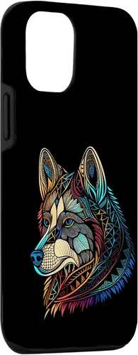 Vista 3 de iPhone 14 Flor Floral Lindo Perro Cara Cabeza Colorida Mandala - Estuche Husky