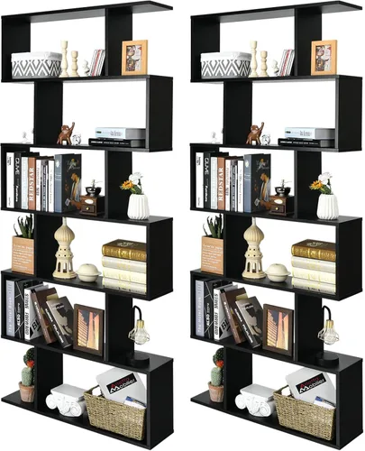 Vista 12 de Giantex Estantería geométrica blanca, de madera en forma de S, 6 niveles, moderna, independiente, decorativa, para dormitorio, sala de estar Blanco