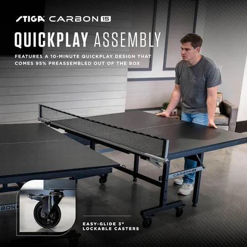 Vista 4 de STIGA Carbon Series Indoor Table Tennis Table with 15mm - 18mm Performance Top, QuickPlay Assembly, Built-in Ball Storage, Foldable Playback Mode &