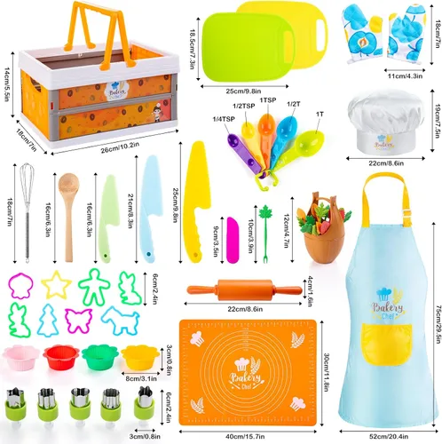 Vista 5 de EFO SHM Juego de Cocina para Niños de 52 Piezas, Juguetes de Cocina de Juego de Simulación Montessori para Cocinar y Hornear de Verdad, Juego