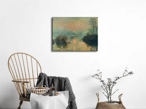 Vista 5 de Wieco Art Lienzo decorativo para pared, puesta de sol en el sena en Lavacourt, efecto invernal por Claude Monet, pinturas al óleo, impresiones