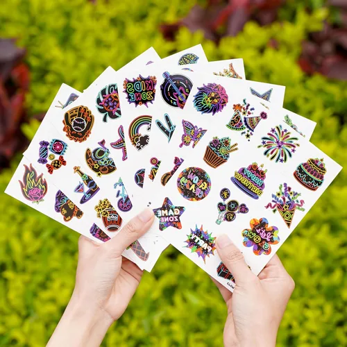 Vista 6 de 96 tatuajes temporales de neón precortados para recuerdos de fiesta de cumpleaños de niños Super Cute Glow In The Dark Themed Supplies Decorations