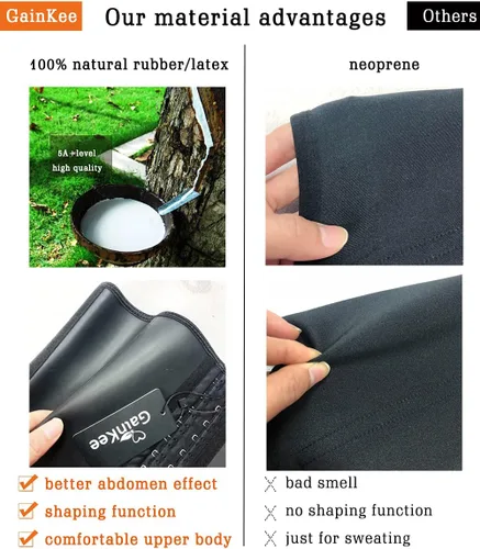 Vista 4 de GainKee 100% Látex Fajas de Entrenamiento para Cintura de Hombre con Hueso de Acero, Cinturón de Sudor, Traje de Sauna para Fitness, Moldeador