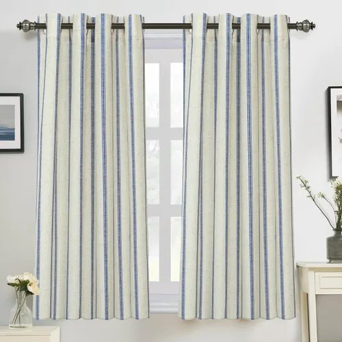 Vista 17 de DriftAway Cortinas opacas de mezcla de lino de granja de 90 pulgadas de largo para dormitorio, cortinas de lino con estampado de rayas verticales