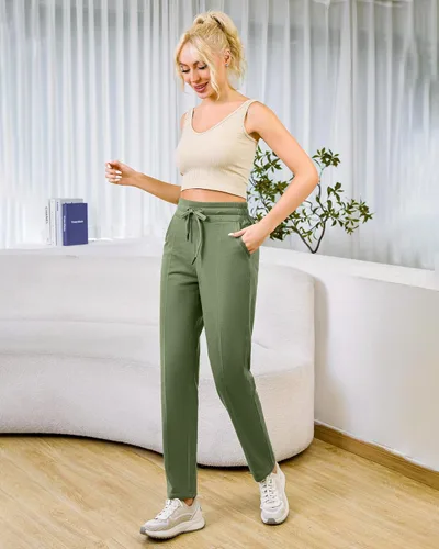 Vista 3 de lemonsky Pantalones deportivos de pierna recta con cordón para mujer, pantalones deportivos casuales con bolsillos, pantalones de entrenamiento