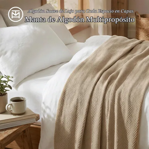 Vista 2 de Threadmill - Mantas de algodón de lujo para cama tamaño individual Manta 100% algodón para todas las estaciones para cama individual Manta